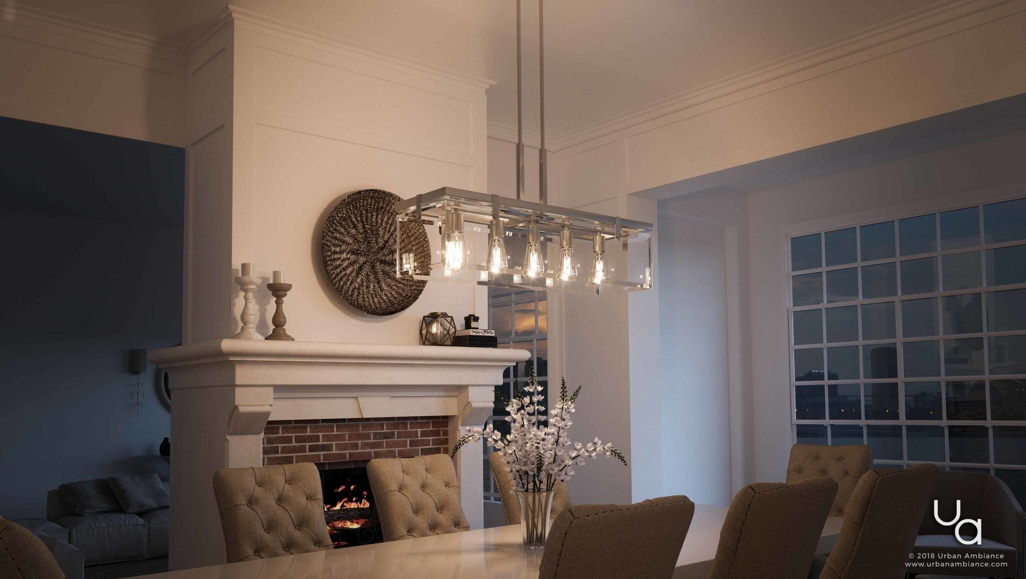 Pendant Light Glass Steel 93.3 cm Brushed Nickel Dining Room Kitchen Island Linear Hanging Ceiling Lamp Adjustable | Thomler