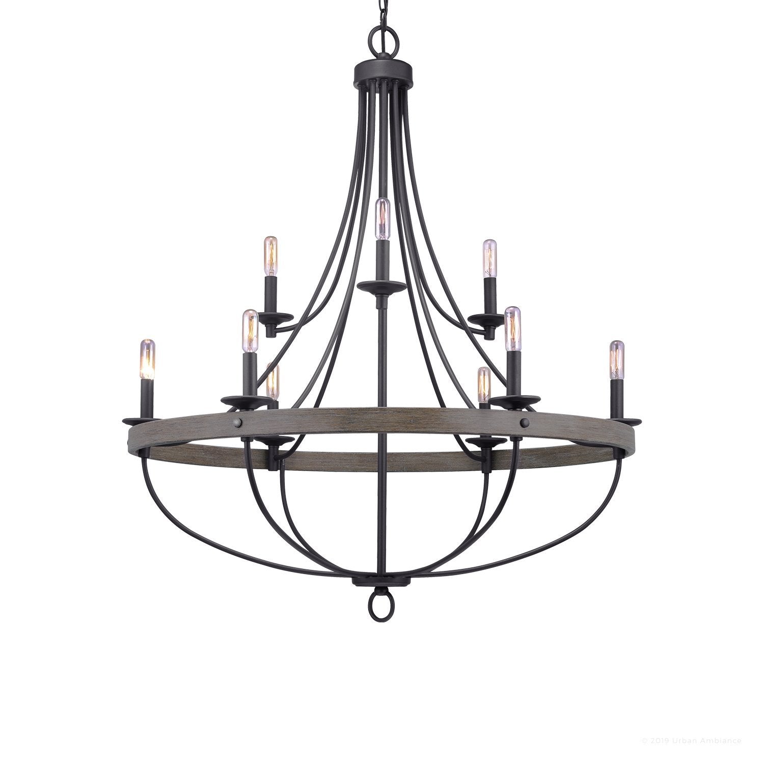 Chandelier Steel 89.5 cm Charcoal Dining Room Farmhouse Industrial Round Pendant Light 9 Light Ceiling Fixture | Thomler