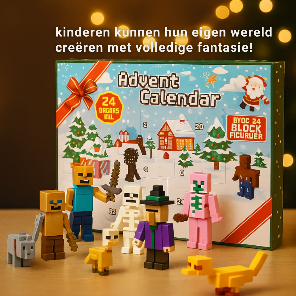 Holiday Countdown Calendar with 24 Daily Surprises for Kids – Minecraft-Inspired Blocky Figures & Collectibles | Thomler