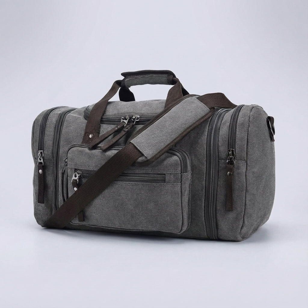 Adjustable Weekend Travel Duffel with Zip-Out Expansion – 40L to 50L Heavy-Duty Cotton Carryall for Gym, Trips & Sports | Thomler