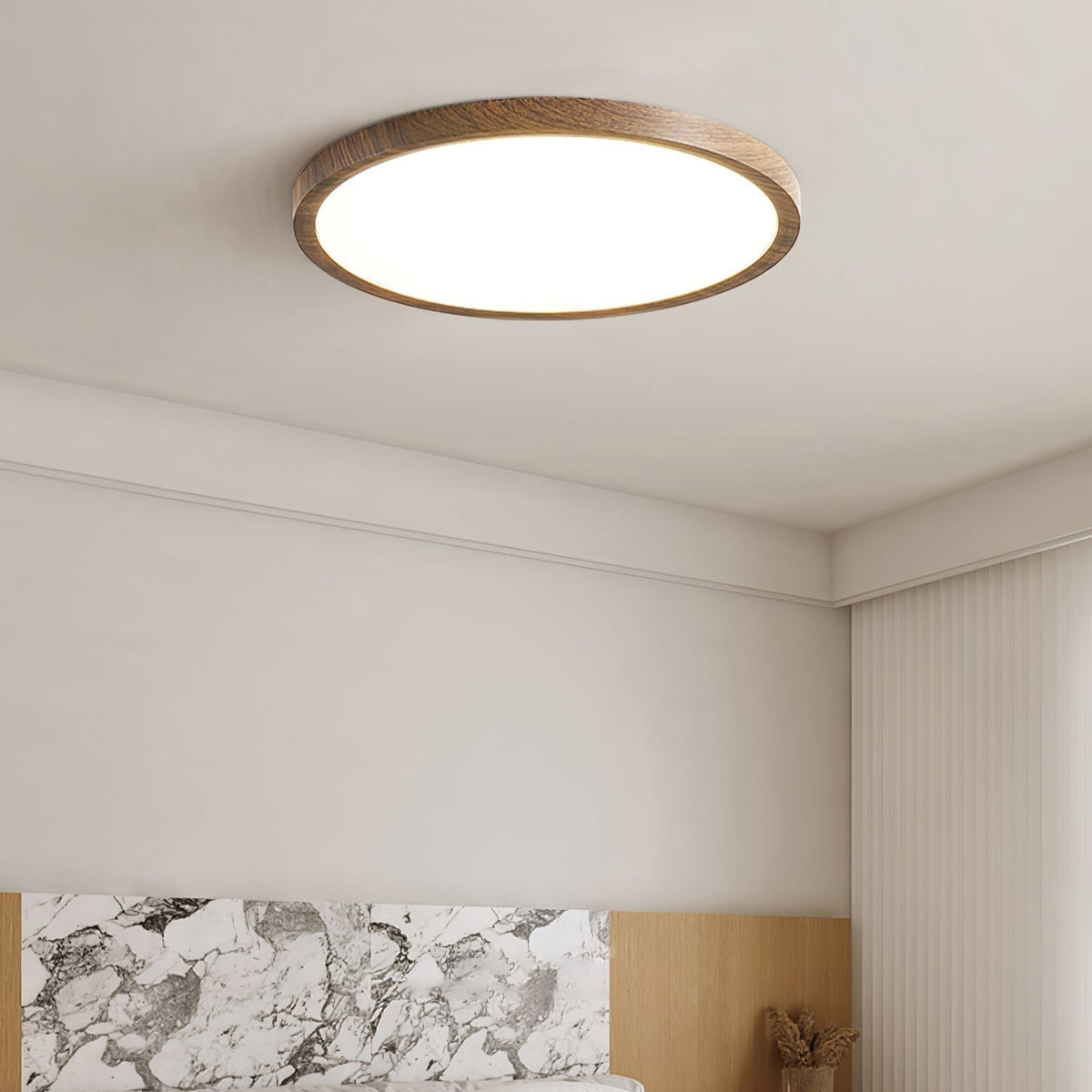 Slimline Flush-Mount LED Overhead Fixture – Faux Wood Grain Acrylic Panel – 12-20 in Diameter | Thomler