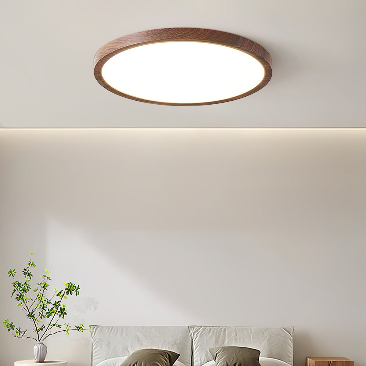 Slimline Flush-Mount LED Overhead Fixture – Faux Wood Grain Acrylic Panel – 12-20 in Diameter | Thomler