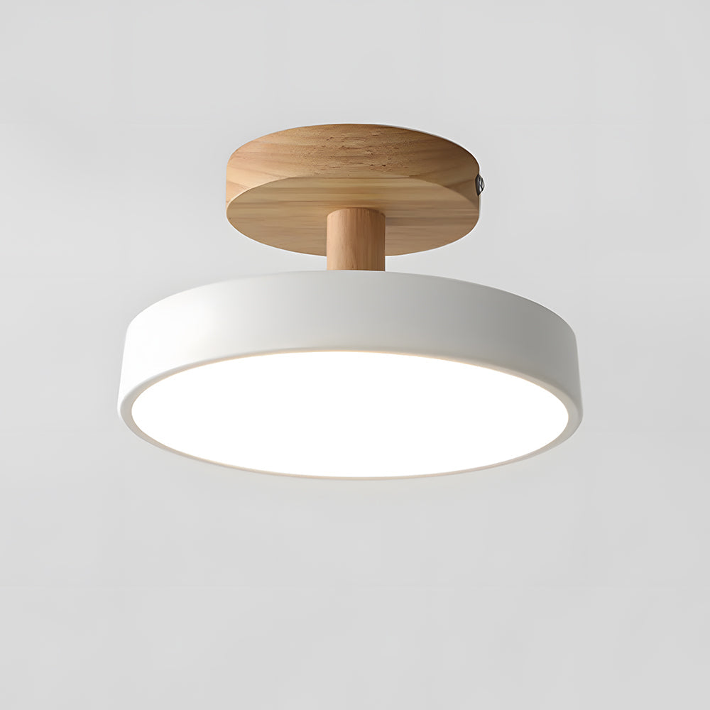 Wooden Ceiling Light with Soft Pastel Shade – Compact Flush Mount LED for Bedroom, Entryway & Small Living Space | Thomler