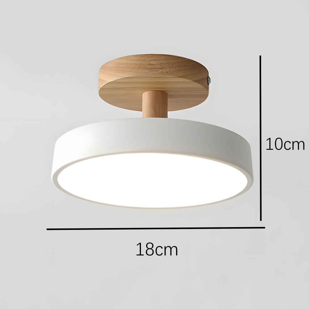 Wooden Ceiling Light with Soft Pastel Shade – Compact Flush Mount LED for Bedroom, Entryway & Small Living Space | Thomler