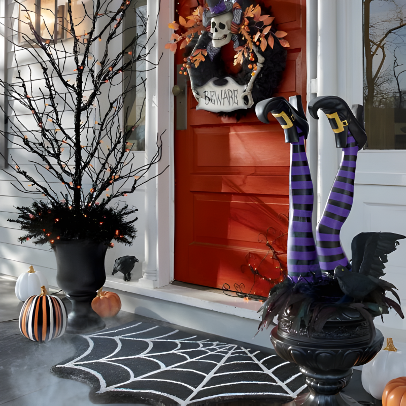 Striped Witch Leg Stakes with Curly-Toe Boots – 2-Piece Halloween Garden Decor Set | Thomler