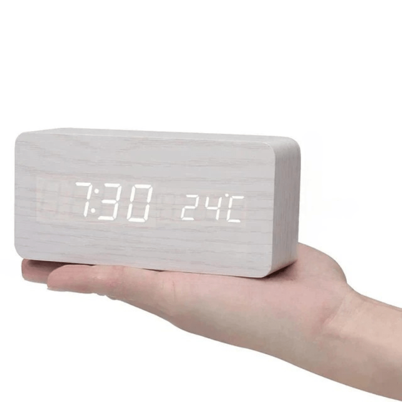 Voice-Activated Wooden LED Clock – Natural Grain Display for Bedroom or Living Room | Thomler