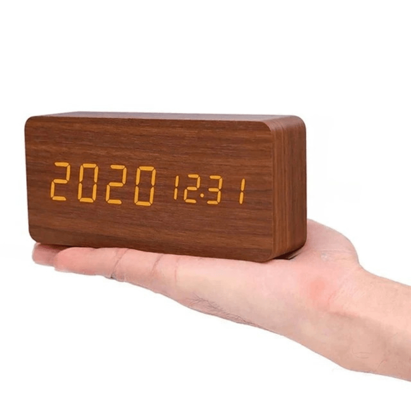 Voice-Activated Wooden LED Clock – Natural Grain Display for Bedroom or Living Room | Thomler