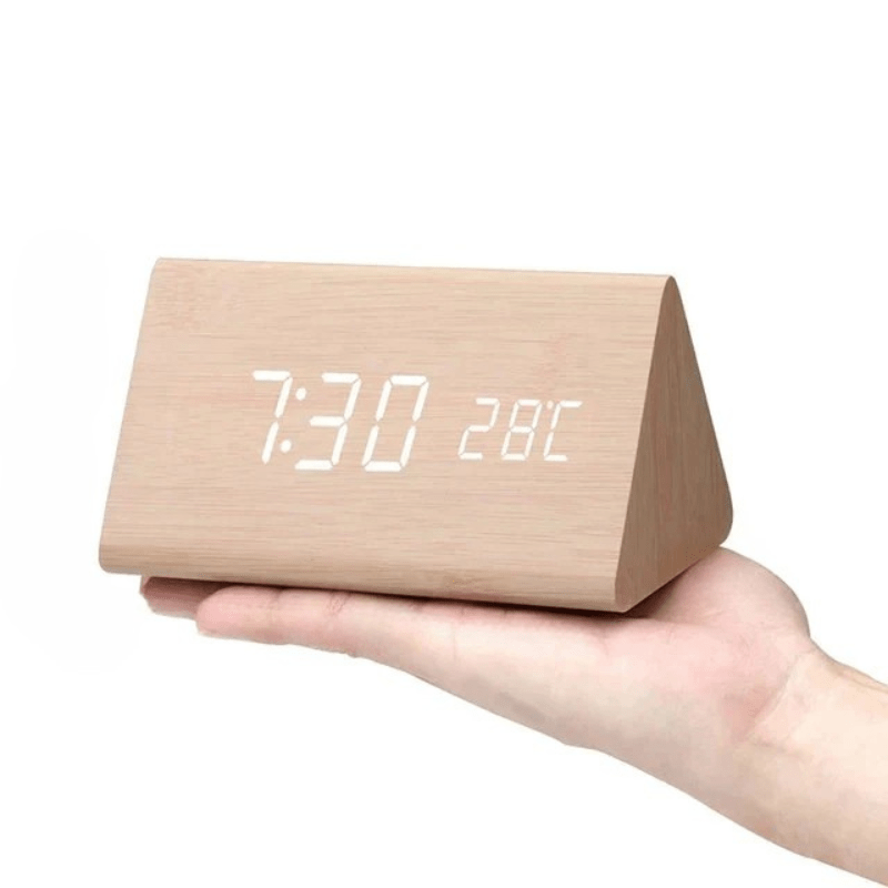 Voice-Activated Wooden LED Clock – Natural Grain Display for Bedroom or Living Room | Thomler