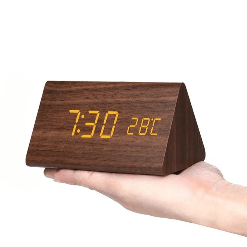 Voice-Activated Wooden LED Clock – Natural Grain Display for Bedroom or Living Room | Thomler