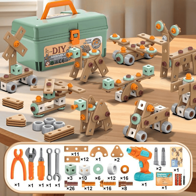 Toy Tool Set ABS Plastic 198 Piece Creative Building Role Play Motor Skills Construction Kit Rechargeable Educational Toy | Thomler