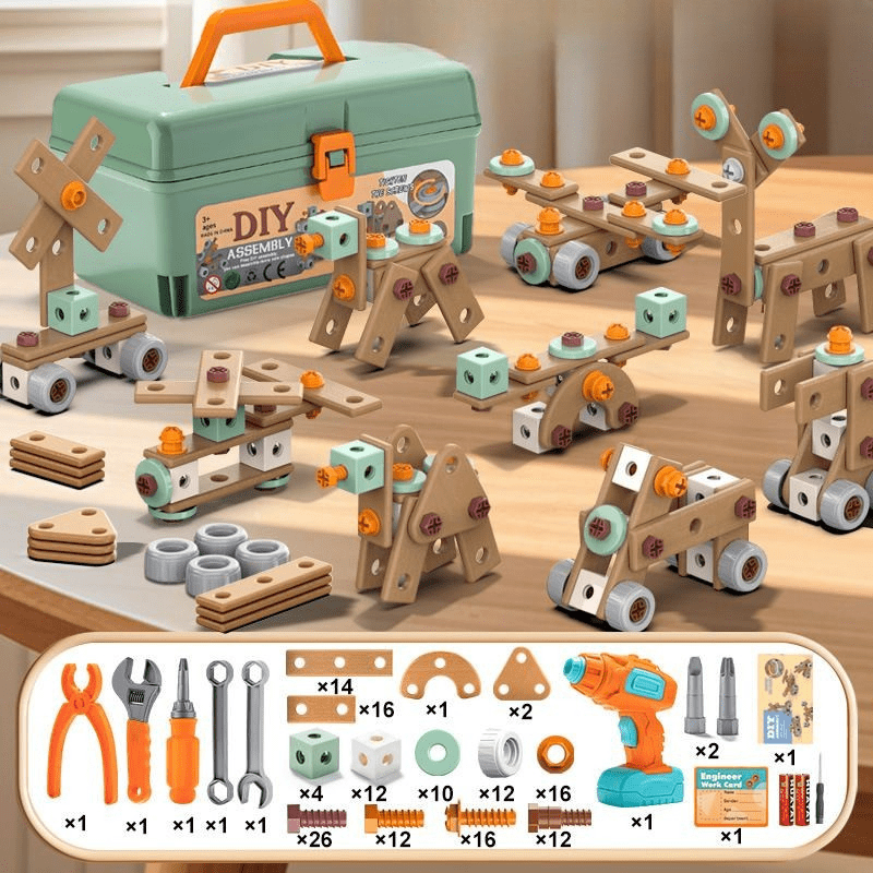 Toy Tool Set ABS Plastic 198 Piece Creative Building Role Play Motor Skills Construction Kit Rechargeable Educational Toy | Thomler