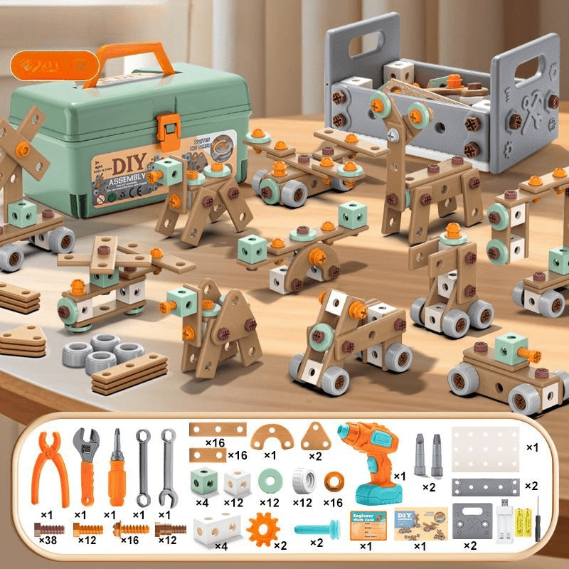Toy Tool Set ABS Plastic 198 Piece Creative Building Role Play Motor Skills Construction Kit Rechargeable Educational Toy | Thomler