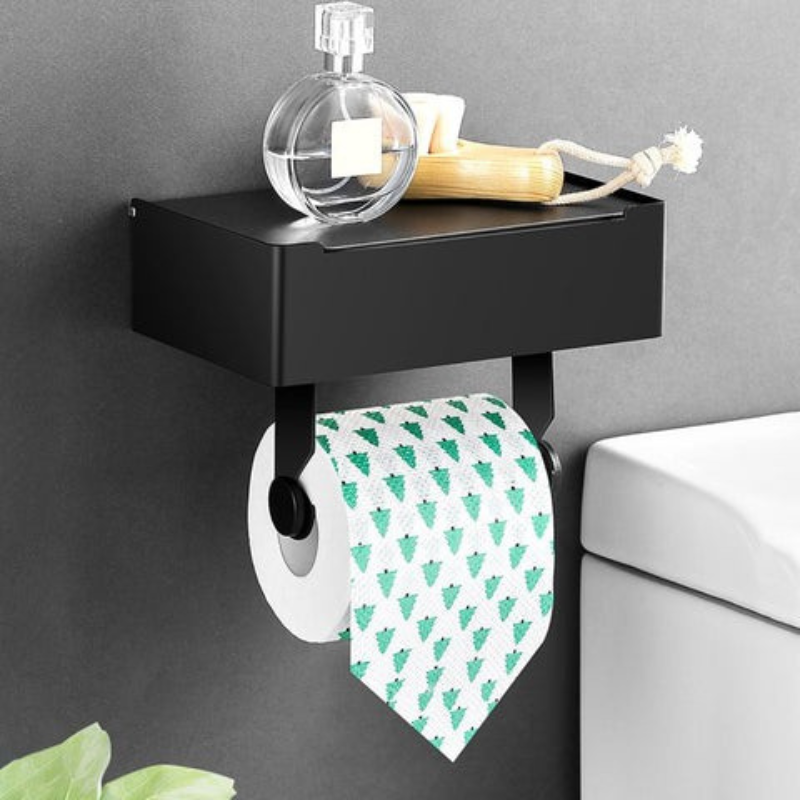 Wall-Mounted Toilet Paper Holder with Storage Shelf – Stainless Steel, Waterproof & Space-Saving Bathroom Organizer for Phone, Wipes & | Thomler