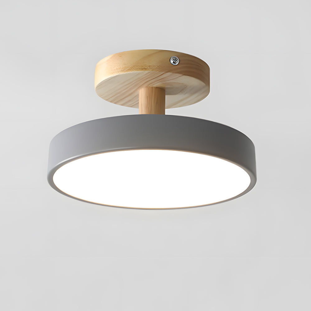 Wooden Ceiling Light with Soft Pastel Shade – Compact Flush Mount LED for Bedroom, Entryway & Small Living Space | Thomler