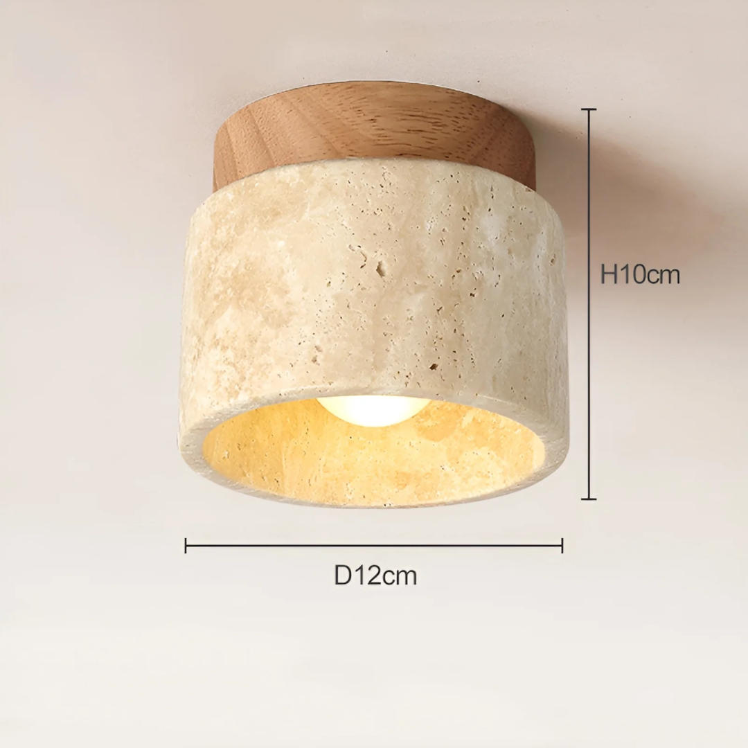 Flush Mount Ceiling Light with Natural Stone & Wood Finish – Japanese Minimalist Design for Bedroom Living Room Entryway | Thomler