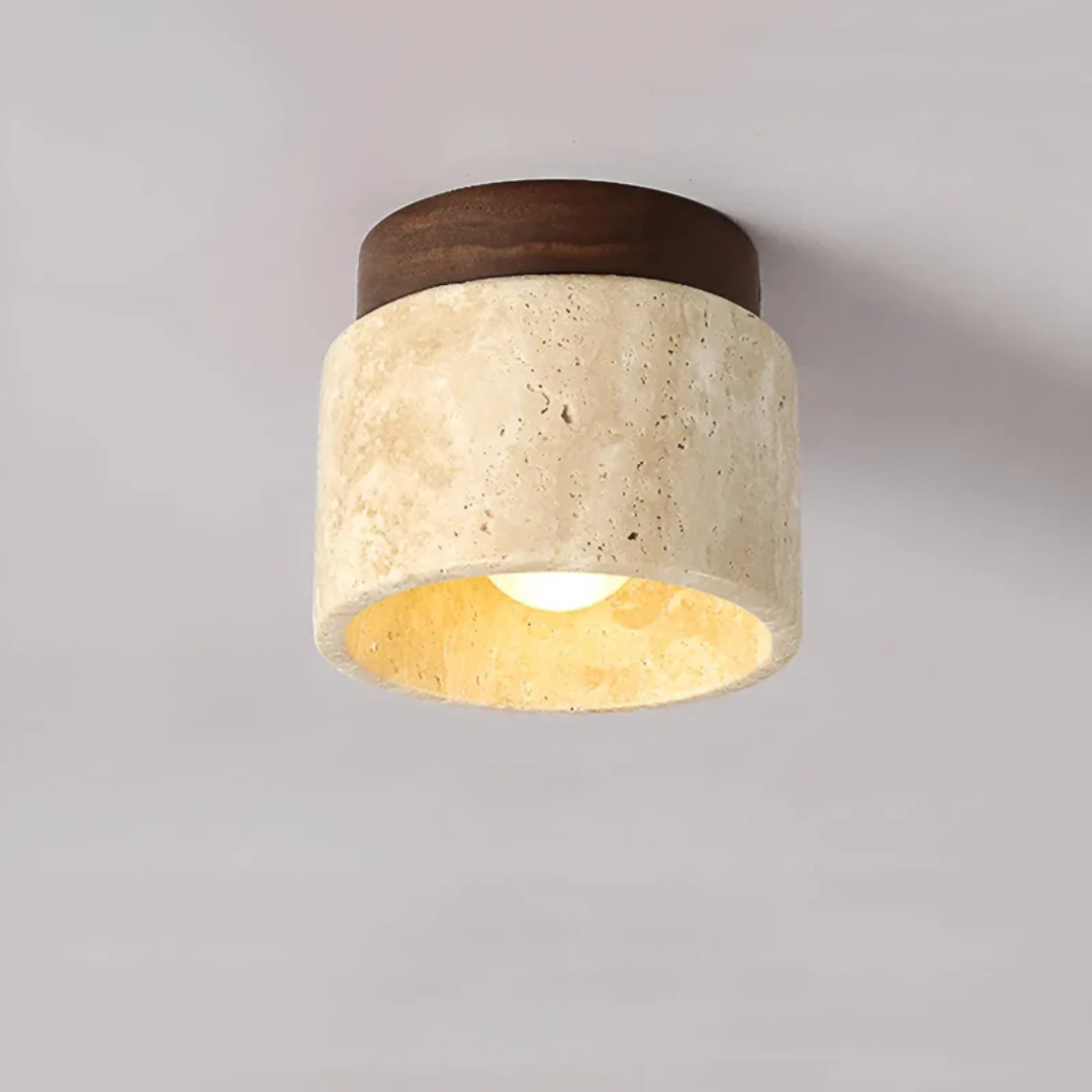 Flush Mount Ceiling Light with Natural Stone & Wood Finish – Japanese Minimalist Design for Bedroom Living Room Entryway | Thomler