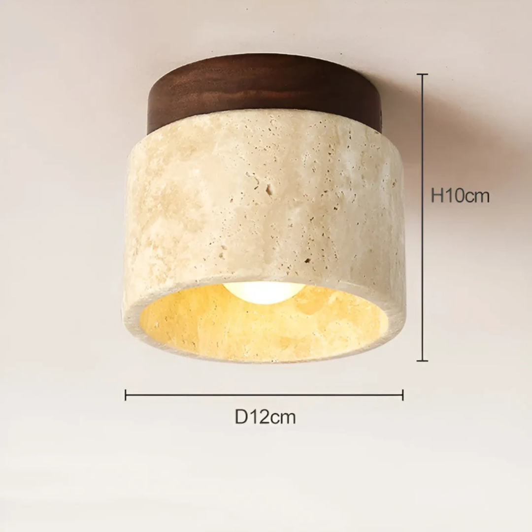 Flush Mount Ceiling Light with Natural Stone & Wood Finish – Japanese Minimalist Design for Bedroom Living Room Entryway | Thomler