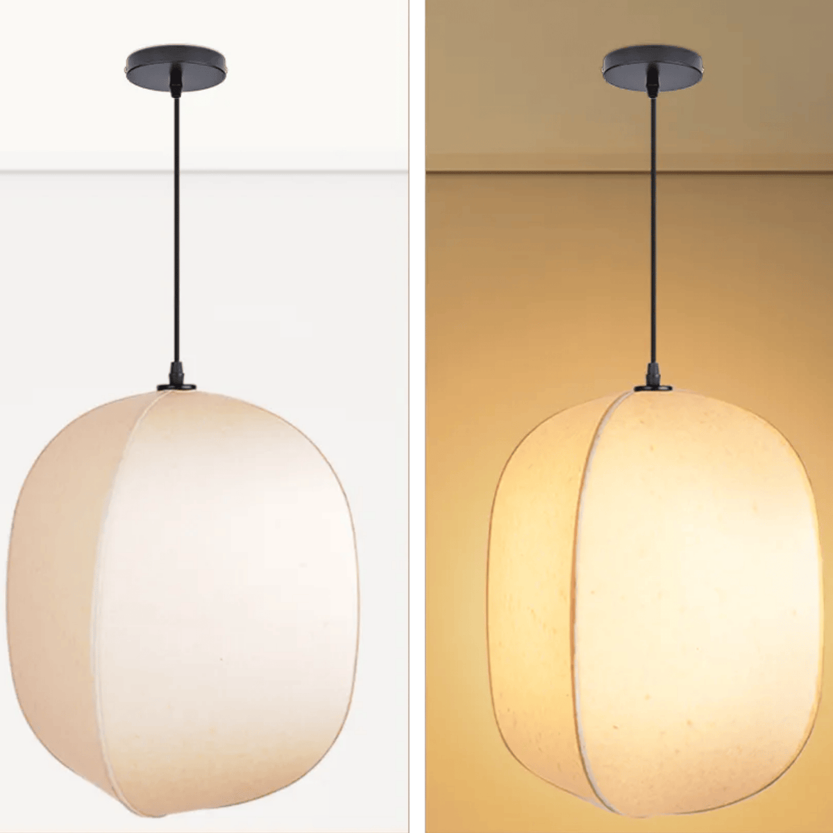 Fabric Shade Hanging Lamp with Warm Ambient Glow – Lantern Style Ceiling Light for Dining Room, Entryway & Living Room | Thomler
