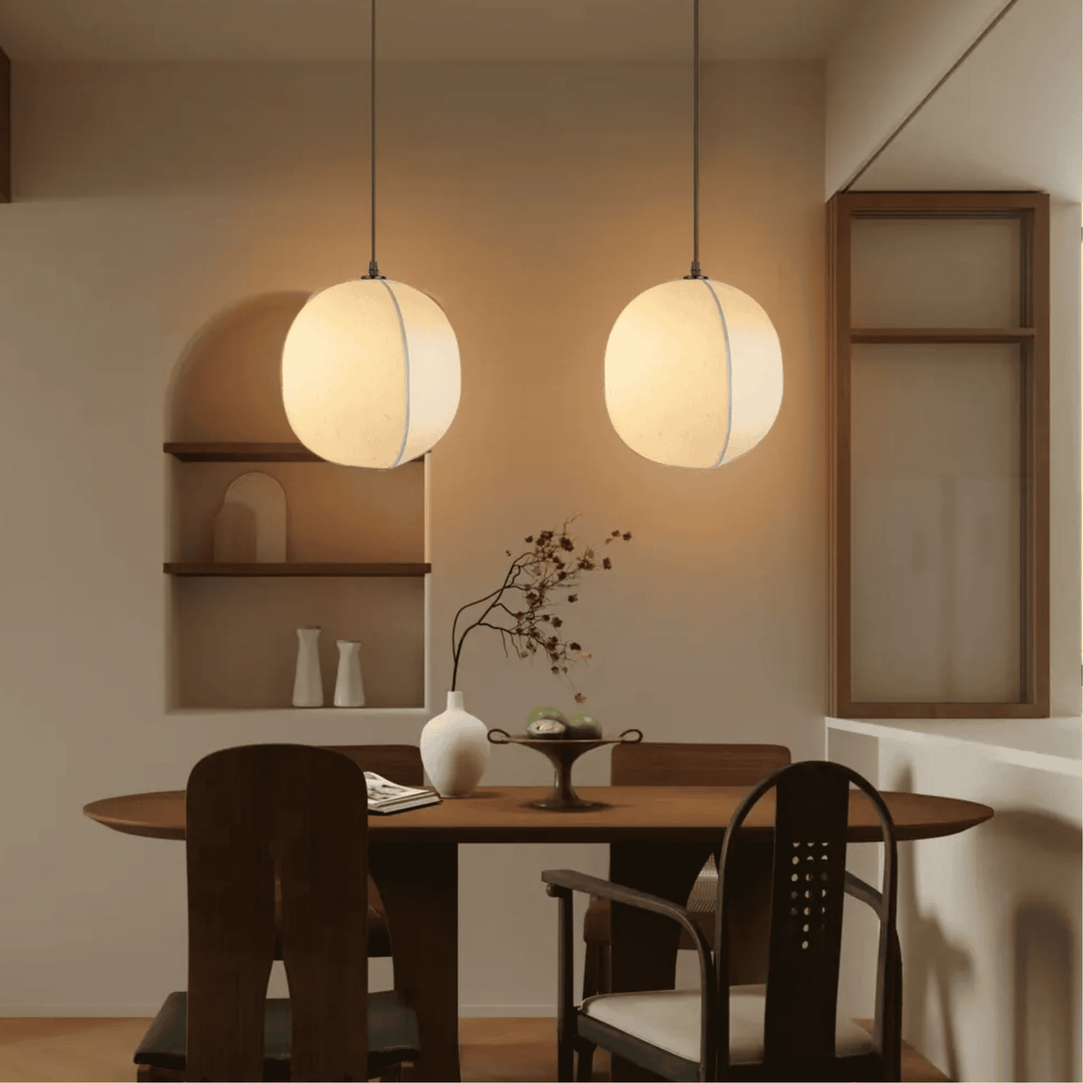 Fabric Shade Hanging Lamp with Warm Ambient Glow – Lantern Style Ceiling Light for Dining Room, Entryway & Living Room | Thomler