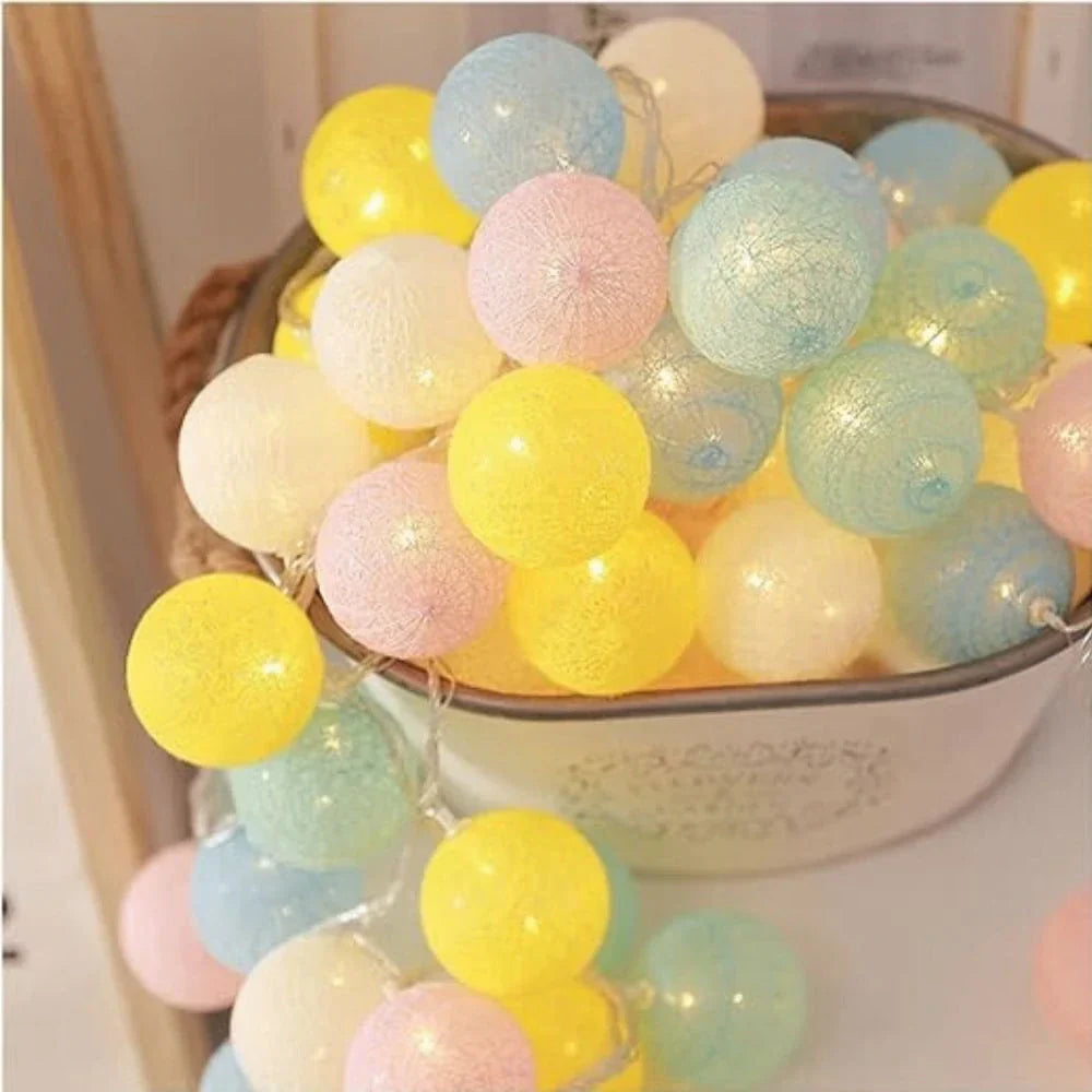 Cotton Ball String Lights LED Garland for Bedroom Living Room Nursery Party Decor USB or Battery Powered Ambient Lighting | Thomler