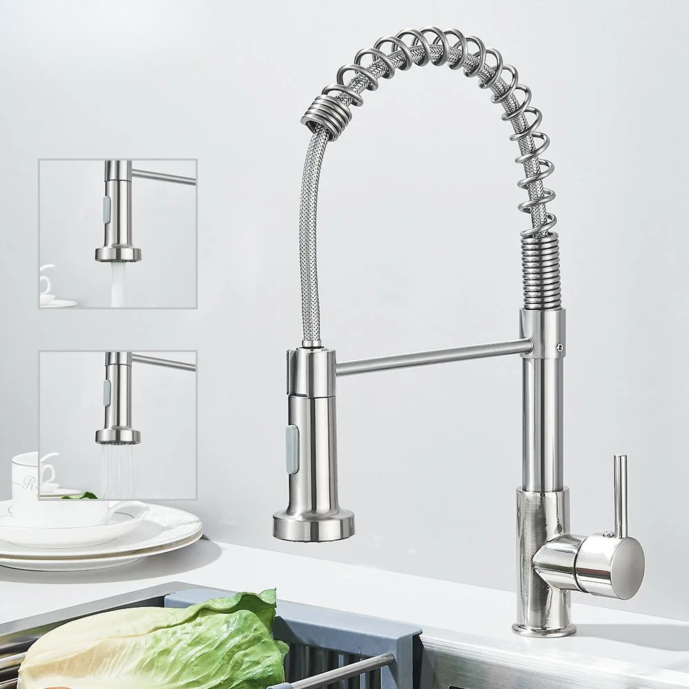 Swivel-Head Pull-Out Spray Sink Faucet – Hot & Cold Mixer Tap for Kitchen Countertop Installation – Chrome, Gold, Black & Brushed Finishes | Thomler