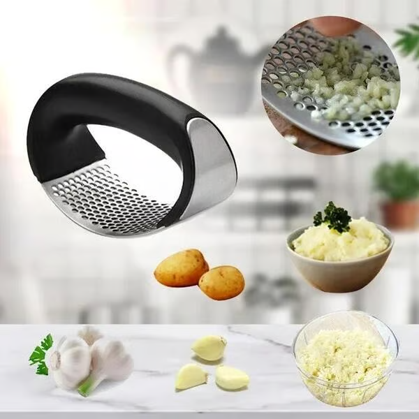 Stainless Steel Garlic Press with Ergonomic Handle for Effortless Mincing | Kitchen Gadget Tool for Crushing Fresh Garlic & Ginger | Thomler