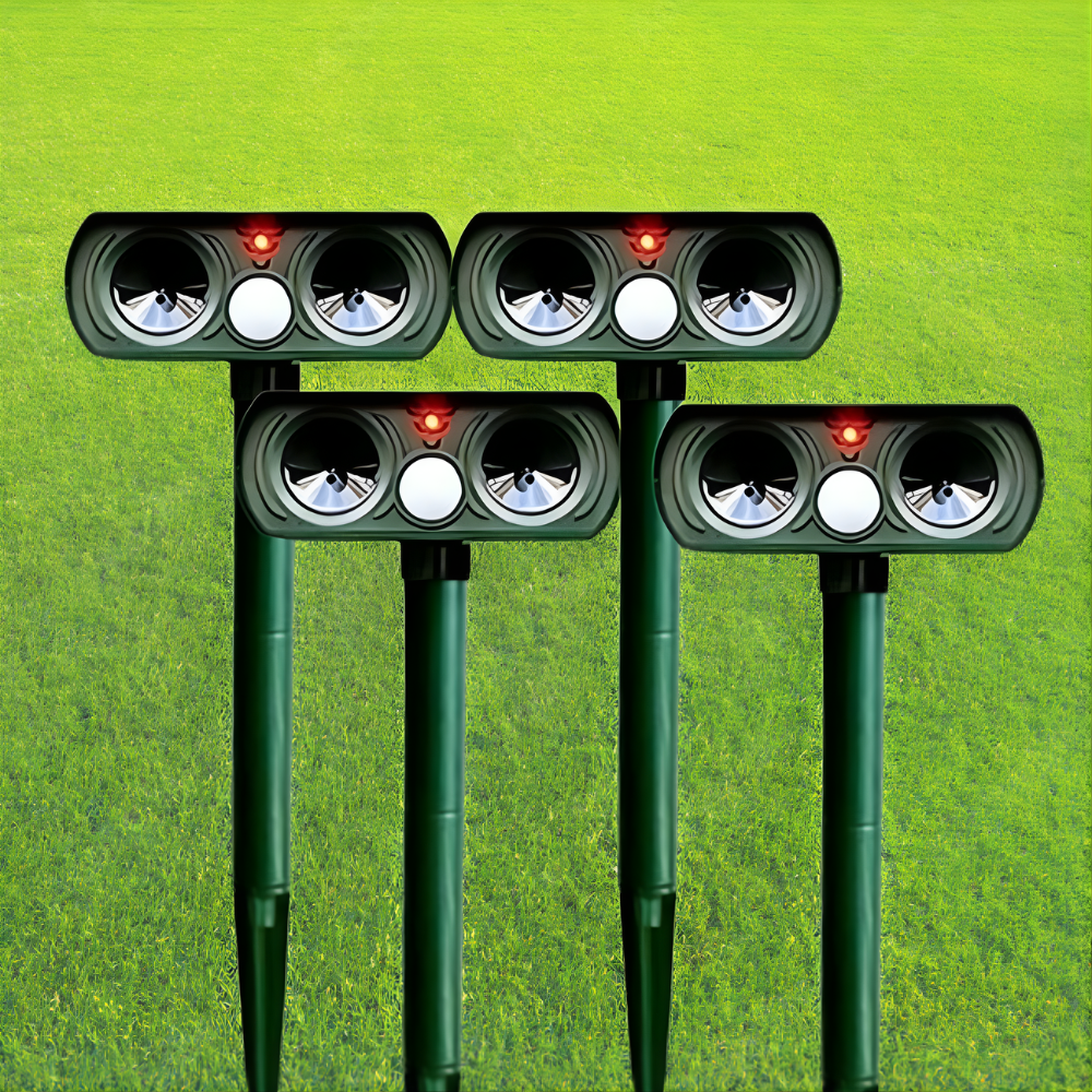Outdoor Motion-Activated Solar Animal Repeller 26–33ft Range Weatherproof Ultrasonic Deterrent for Yard Garden Patio | Thomler