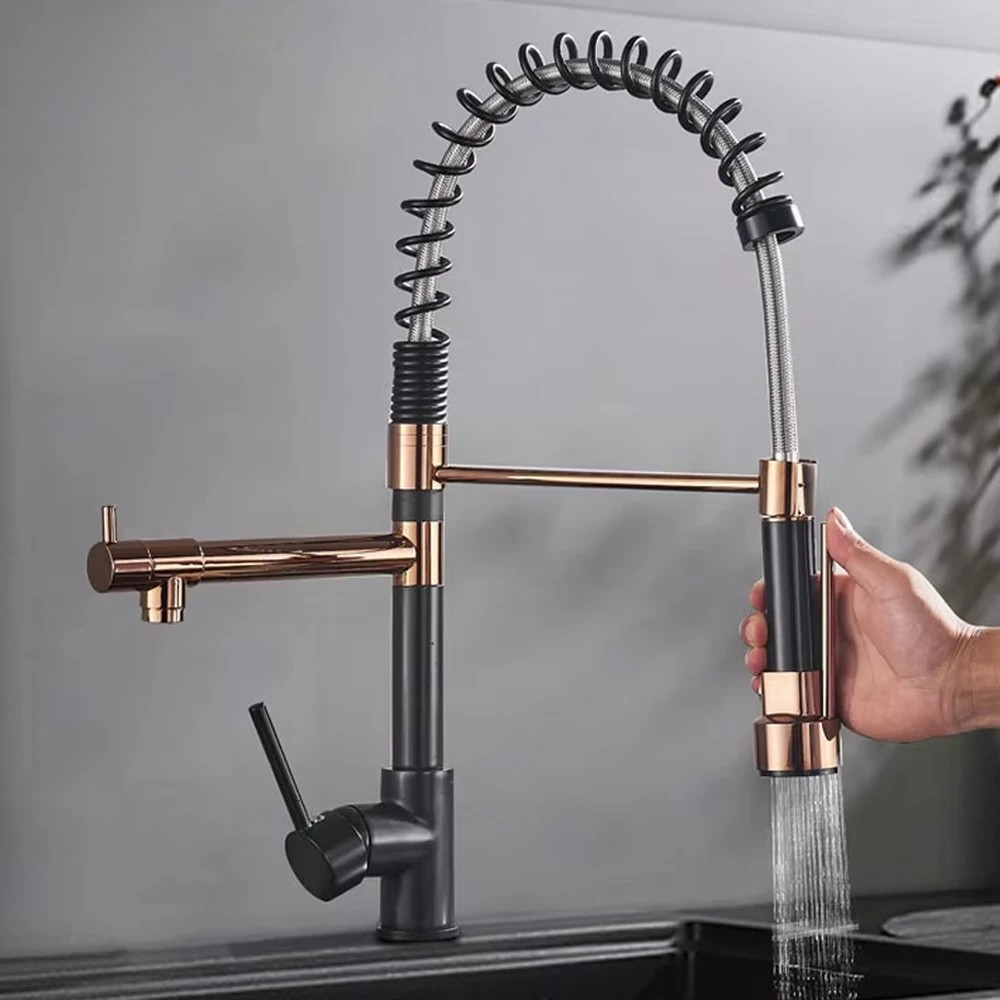 Swivel-Head Pull-Out Spray Sink Faucet – Hot & Cold Mixer Tap for Kitchen Countertop Installation – Chrome, Gold, Black & Brushed Finishes | Thomler