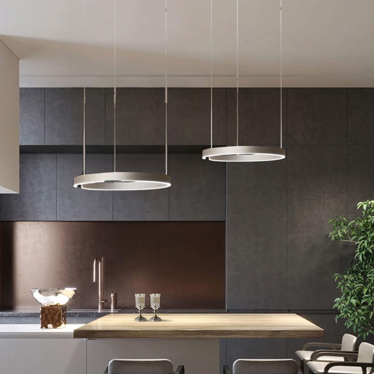 Pendant Light Aluminium Integrated LED 50.0 cm Adjustable Dining Room Living Room Hallway Ceiling Lamp Modern Minimalist Ring Design | Thomler