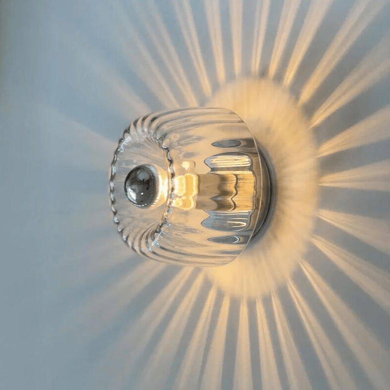 Wall Lamp Ribbed Glass E14 Metal Transparent Bedroom Hallway Bauhaus Retro Accent Lighting | Thomler