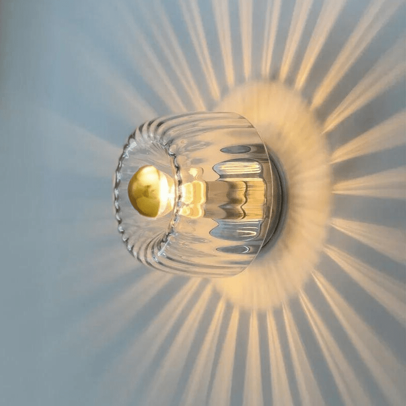 Wall Lamp Ribbed Glass E14 Metal Transparent Bedroom Hallway Bauhaus Retro Accent Lighting | Thomler