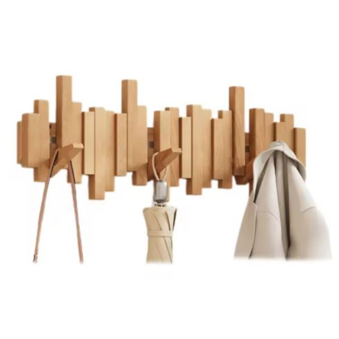 Beechwood Wall-Mount Coat Rack with Flip-Down Hooks for Entryway & Hallway Organization | Thomler