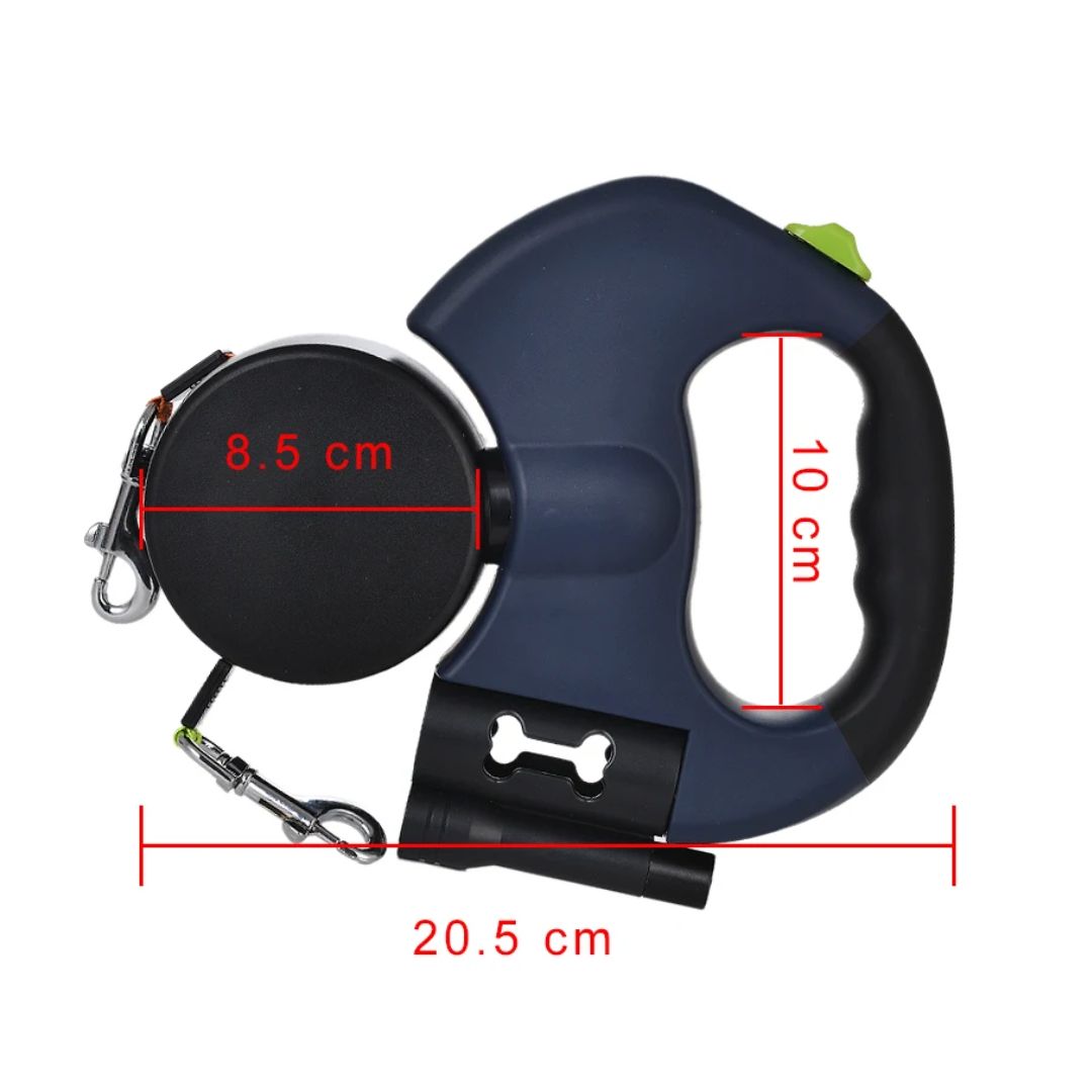 Dual Retractable Dog Leash with LED Flashlight & Waste Bag Holder for Two Dogs Up to 26 lb Each | Thomler