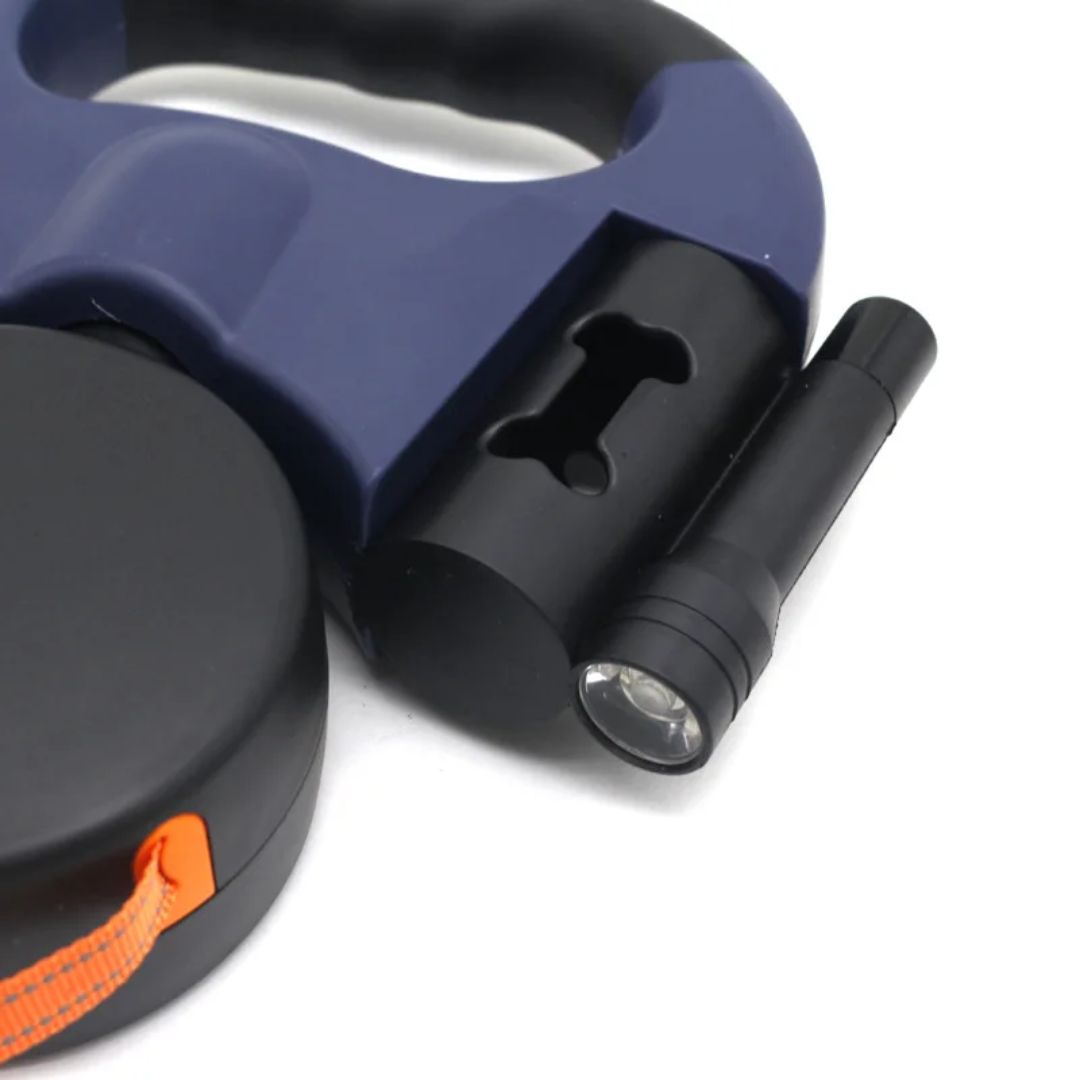 Dual Retractable Dog Leash with LED Flashlight & Waste Bag Holder for Two Dogs Up to 26 lb Each | Thomler