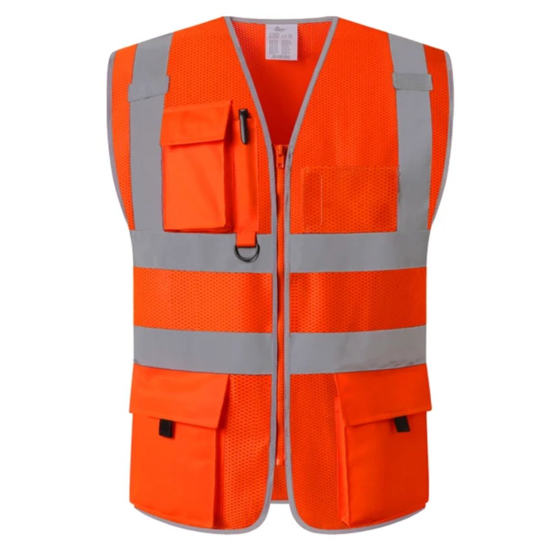 High-Visibility Safety Vest with Reflective Strips for Construction Workers & Road Crew – Breathable Workwear for Day & Night | Thomler