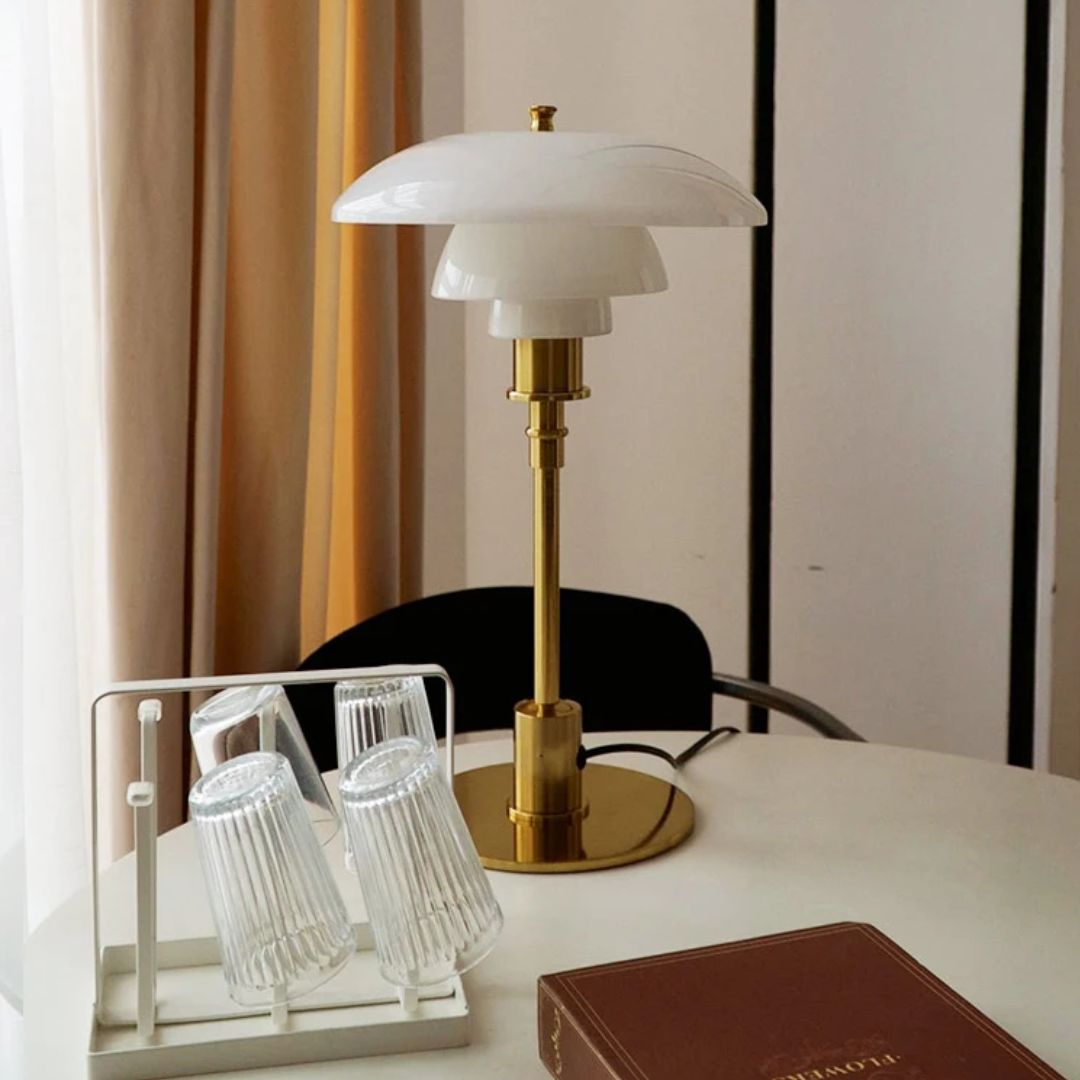 Glass Globe LED Table Lamp with Metallic Base – Modern Scandinavian Accent Lighting for Bedroom, Living Room, Office & Study | Thomler