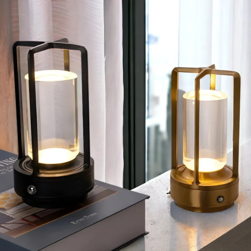Rechargeable LED Table Lamp with Touch Control – Dimmable Crystal Cylinder Light for Living Room & Bedroom | Thomler