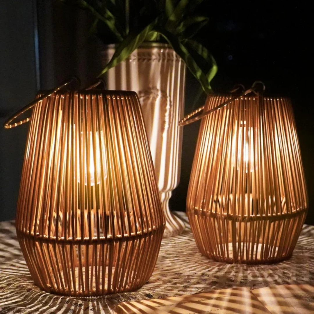 Woven Solar Garden Lantern Outdoor Waterproof LED Light for Patio Yard Pathway Decor Rattan Style | Thomler