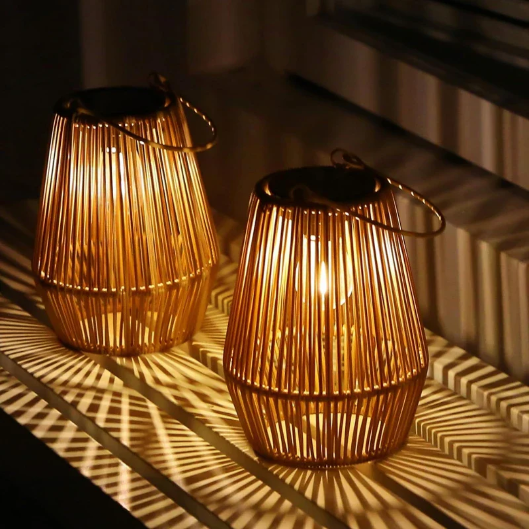 Woven Solar Garden Lantern Outdoor Waterproof LED Light for Patio Yard Pathway Decor Rattan Style | Thomler