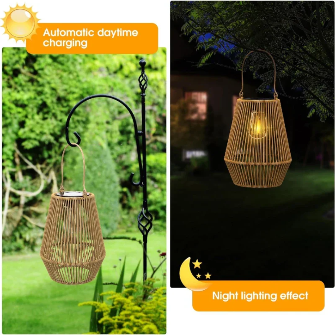 Woven Solar Garden Lantern Outdoor Waterproof LED Light for Patio Yard Pathway Decor Rattan Style | Thomler