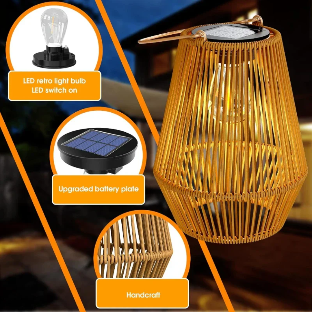 Woven Solar Garden Lantern Outdoor Waterproof LED Light for Patio Yard Pathway Decor Rattan Style | Thomler