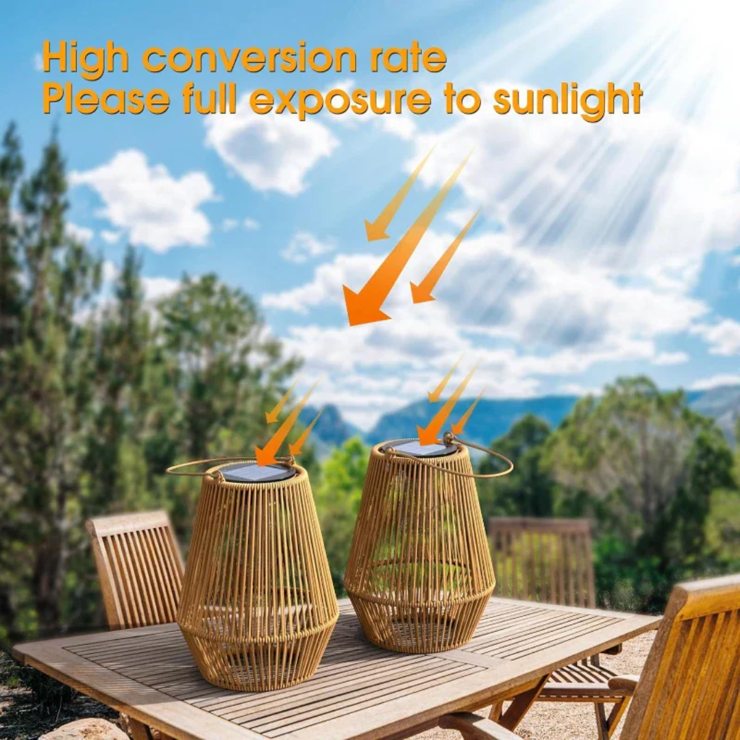 Woven Solar Garden Lantern Outdoor Waterproof LED Light for Patio Yard Pathway Decor Rattan Style | Thomler