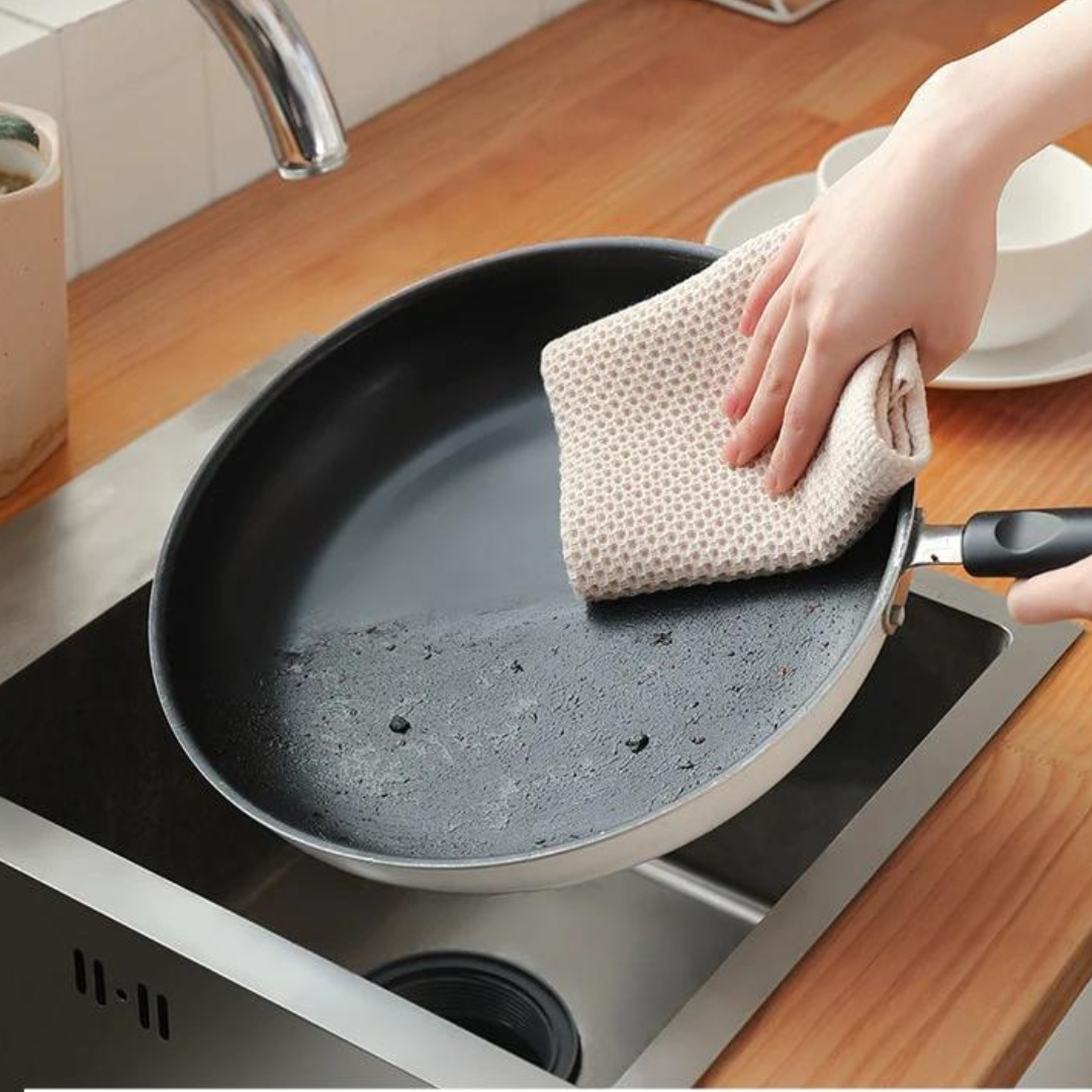 Towel Set Cotton Honeycomb 6 Piece Neutral Kitchen Bathroom Quick Dry Hand Dish Cleaning Cloths | Thomler