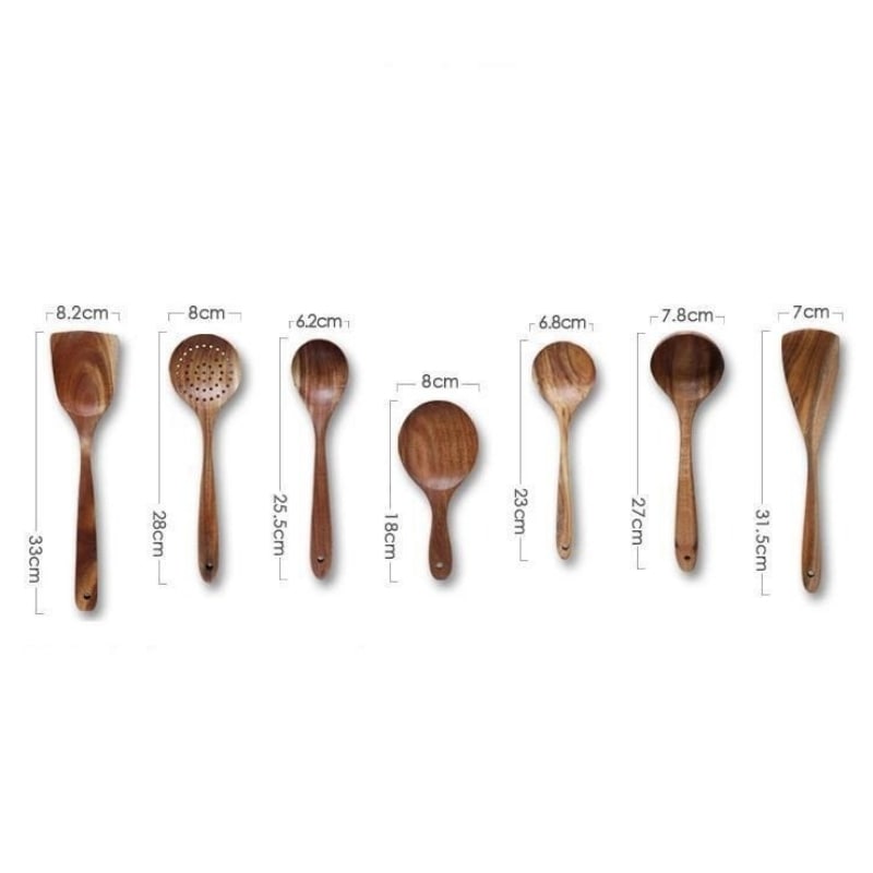 7-Piece Wooden Cooking Utensil Set – Heat-Safe Nonstick Kitchen Tools for Everyday Meals | Thomler