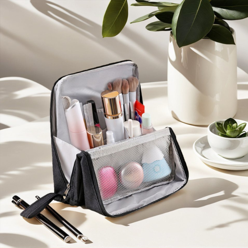 Travel Cosmetics Organizer Bag with Compartments Waterproof Nylon Padded Case for Brushes Palettes Skincare Women's Portable Storage Pouch | Thomler