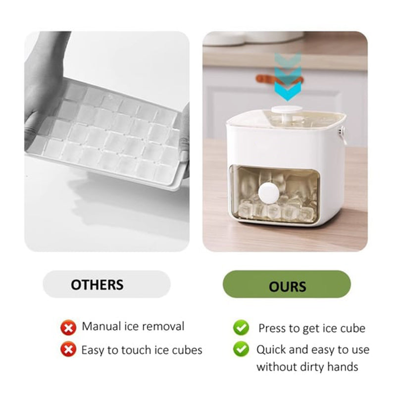 Dual-Layer Press-Button Ice Maker Tray with Storage Container – Makes 48 Cubes – Food-Safe Freezer Bin | Thomler
