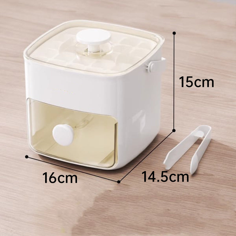 Dual-Layer Press-Button Ice Maker Tray with Storage Container – Makes 48 Cubes – Food-Safe Freezer Bin | Thomler