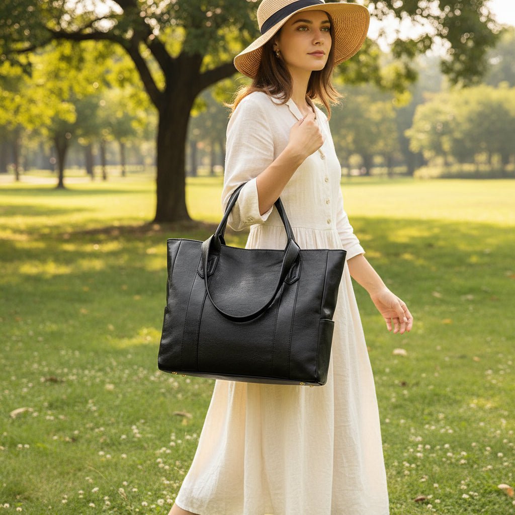 Women's Faux Leather Handbag with Top Handle and Secure Zipper Closure – Classic Tote for Daily Essentials, Office, Casual Outings & Evening | Thomler