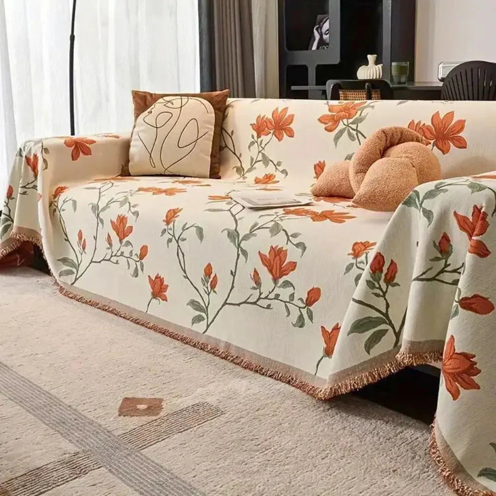 Chenille Throw Blanket with Tassels – Boho Couch Cover & Furniture Protector for All Seasons, Woven Texture, Pet-Friendly Sofa Slipcover | Thomler