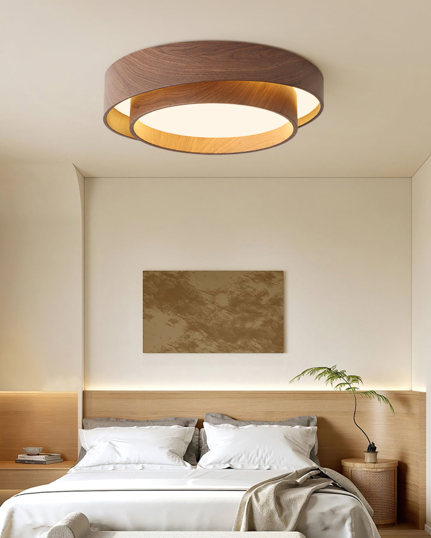 Ceiling Lamp Metal Integrated LED 15.7 in Walnut Indoor Ambient Lighting Modern Fixture | Thomler